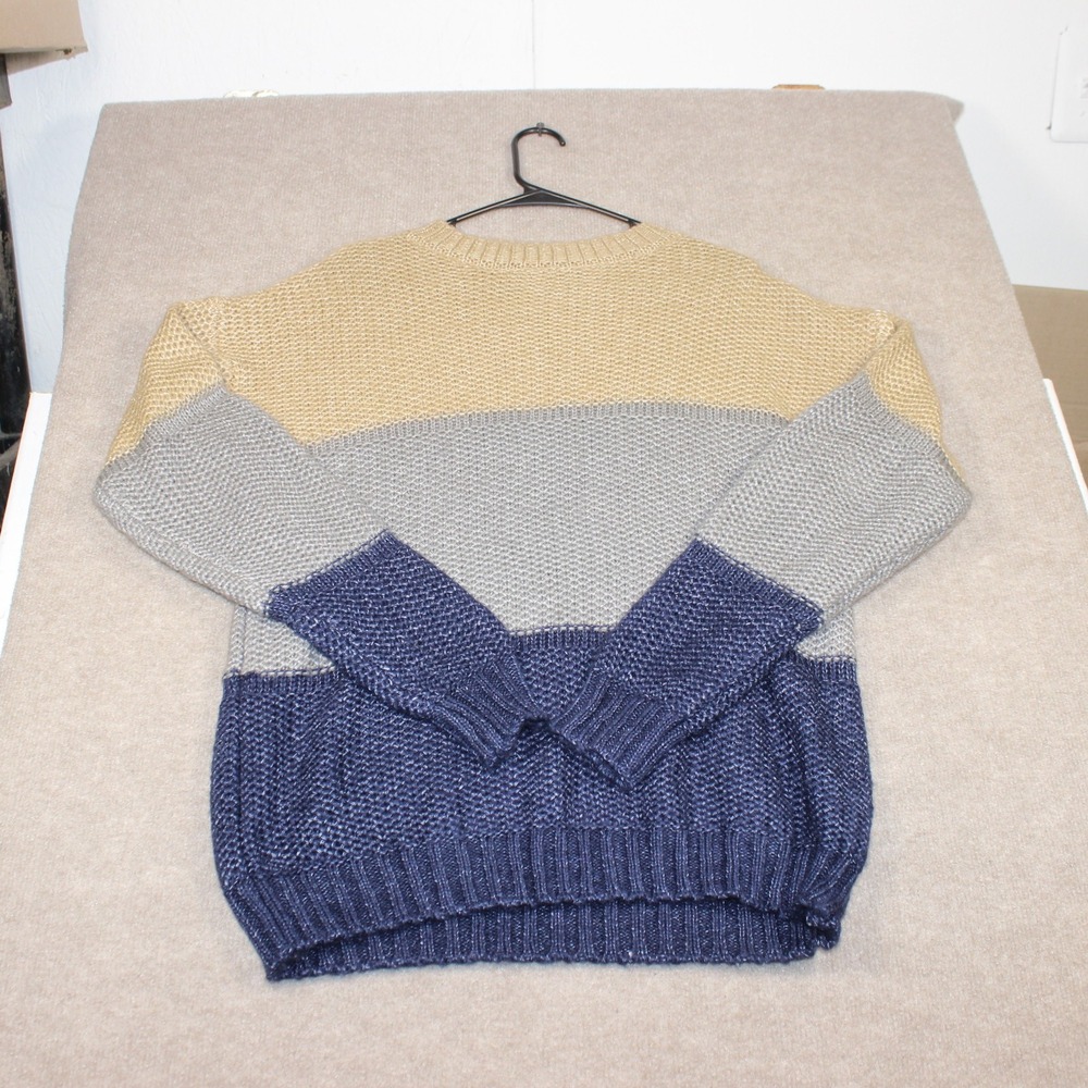 Unbranded Colorblock Knit Sweater Tan Grey Navy Blue Crewneck Medium
